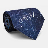 Galaxy Navy Blue Initiële Monogram Bruidsjonkers  Stropdas (Opgerold)