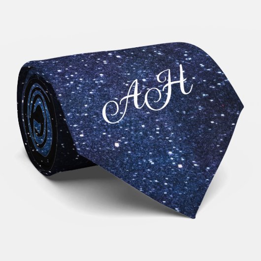 Galaxy Navyblauw Initiaal Bruidsjonkers Monogram Stropdas (Opgerold)