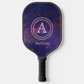 Galaxy Nebula Cool Navy Blue Monogram aangepast Pickleball Paddle (Voorkant)