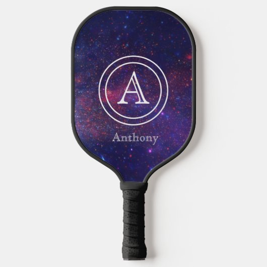 Galaxy Nebula Cool Navy Blue Monogram aangepast Pickleball Paddle (Voorkant)