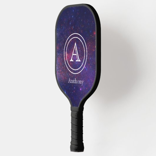 Galaxy Nebula Cool Navy Blue Monogram aangepast Pickleball Paddle (Links)