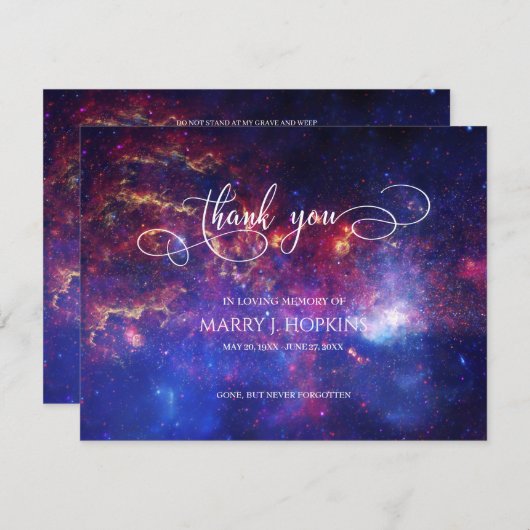 Galaxy Nebula Funeral Bereavement Hartelijk dank Bedankkaart (Voorkant / Achterkant)