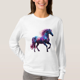 Galaxy Neon Horse Art - Levendige Ruimtefantasie T-shirt