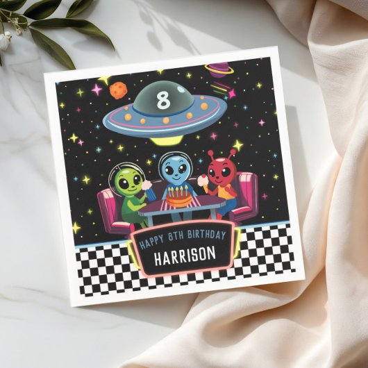 Galaxy Neon Space Alien Boys Birthday Servet