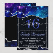 Galaxy & Nep Silver Glitter Agate Sweet 16 Kaart (Voorkant / Achterkant)