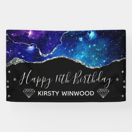 Galaxy & Nep Silver Glitter Agate Sweet 16 Spandoek (Horizontaal)
