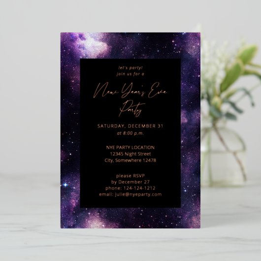 Galaxy nieuwjaarsfeest folie uitnodiging (Staand Voorkant)
