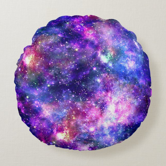 Galaxy Night Print Kosmisch Ontwerp Rond Kussen (Voorkant)
