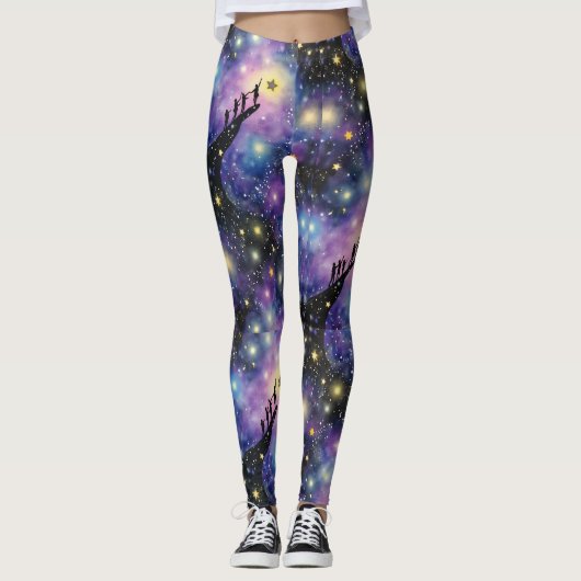 Galaxy Night Sky Naadloos Patroon Leggings (Voorkant)