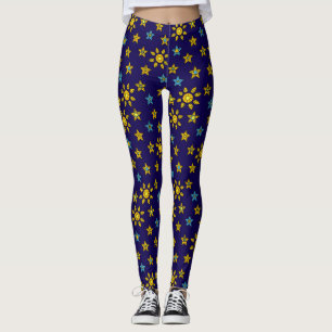 Galaxy Oranje en Blauwe Zon en Sterren Pareltjes Leggings