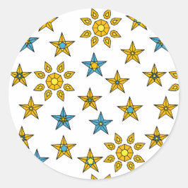 Galaxy Oranje en Blauwe Zon en Sterren Pareltjes Ronde Sticker