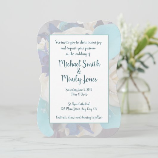 Galaxy Orchid Ivoor roos en blauwgroen bruiloft Kaart (Staand voorkant)