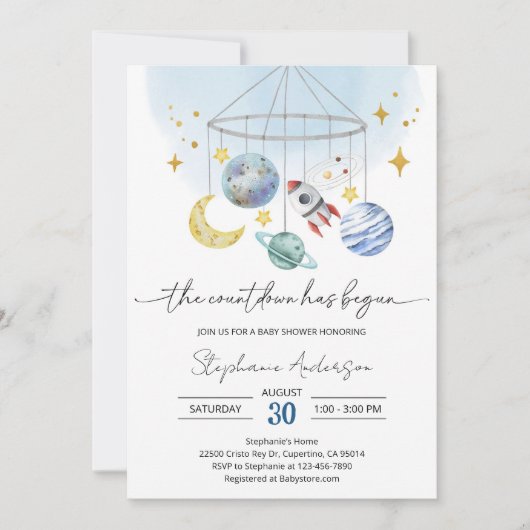 Galaxy Outer Space Blauwe Baby Shower Kaart (Voorkant)