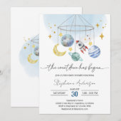 Galaxy Outer Space Blauwe Baby Shower Kaart (Voorkant / Achterkant)