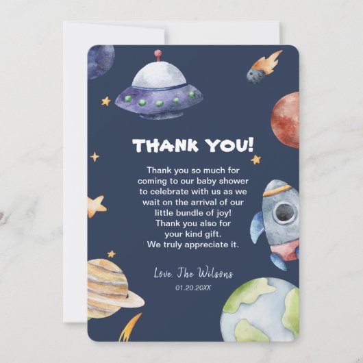 Galaxy Outer Space Boy Baby shower Dank je Kaart (Voorkant)