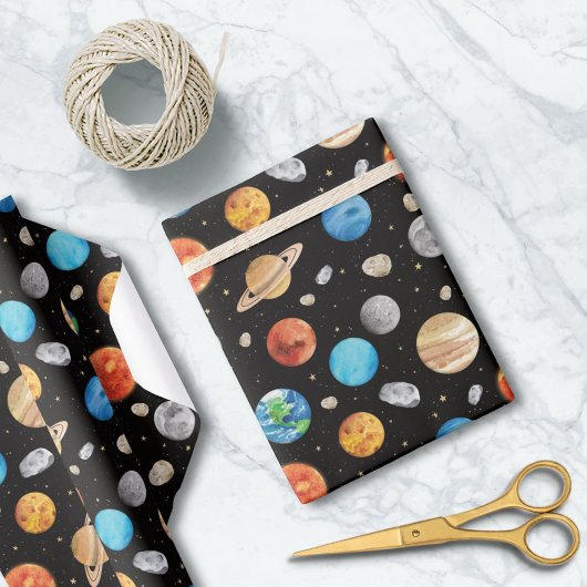 Galaxy Outer Space Planet Watercolor Illustration  Cadeaupapier