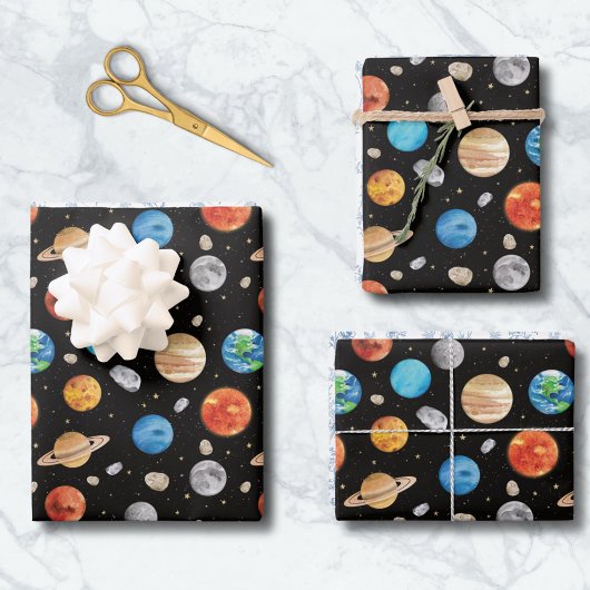 Galaxy Outer Space Planet Watercolor Illustration Inpakpapier Vel