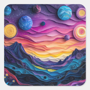 Galaxy Outer Space Sterren Planeten Abstract Fun Vierkante Sticker
