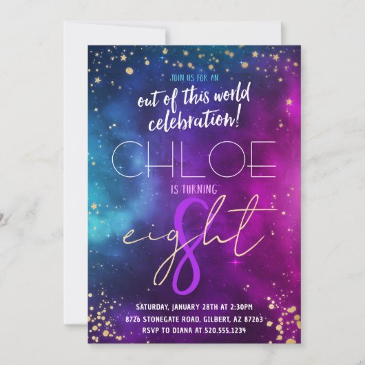 Galaxy Outer Space Uitnodiging voor verjaardag (Voorkant)