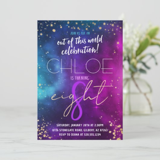 Galaxy Outer Space Uitnodiging voor verjaardag (Staand voorkant)