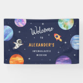 Galaxy Outer Space Verjaardag Waterverf Welkom Spandoek (Horizontaal)