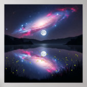 Galaxy Over Moonlit Lake with Cosmic Reflection Poster (Voorkant)