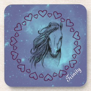 Galaxy Paard & Hartjes met Optionele Naam   Bier Onderzetter