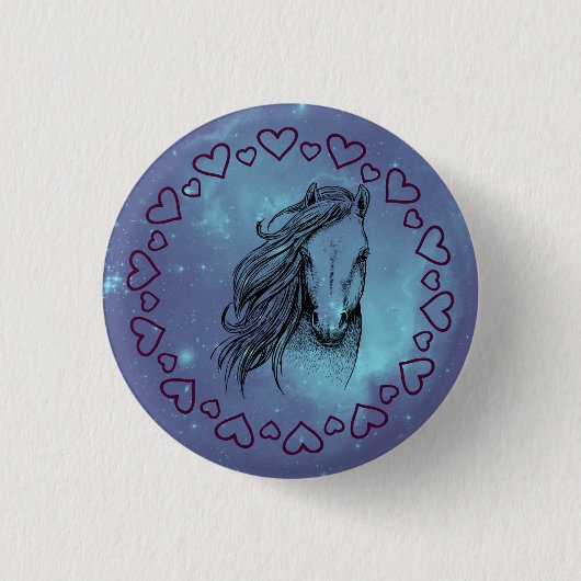 Galaxy Paard & Hartjes Ronde Button 3,2 Cm (Voorkant)