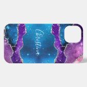 Galaxy Paarse, blauw gemarmerde agaat & zilveren g iPhone Hoesje (Achterkant horizontaal)
