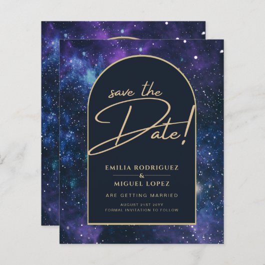 Galaxy Paarse Blue Sterrennacht Wedding Save Date (Voorkant / Achterkant)