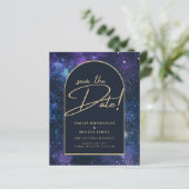 Galaxy Paarse Blue Sterrennacht Wedding Save Date (Staand voorkant)
