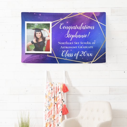 Galaxy Paarse foto Afstuderen Banner Sign (Insitu)