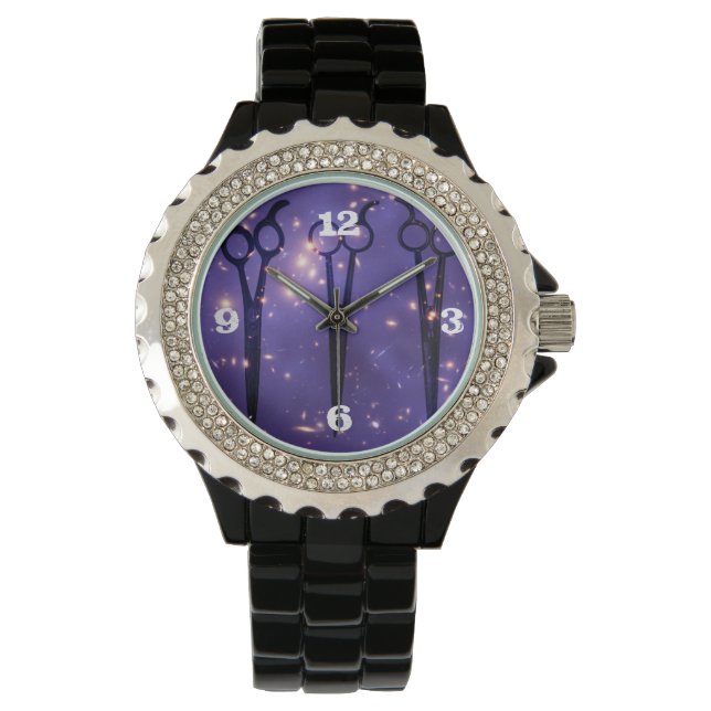 Galaxy paarse haarstyliste schaar horloge (Voorkant)