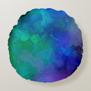 Galaxy Paint Splatter effect Groen Blauw Rond Kussen