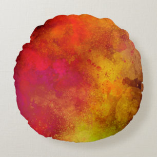 Galaxy Paint Splatter effect Rood Geel Rond Kussen