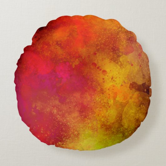 Galaxy Paint Splatter effect Rood Geel Rond Kussen (Voorkant)