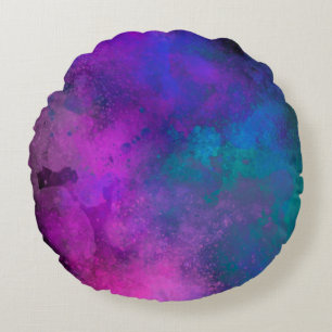 Galaxy Paint Splatter effect roze blauw groen Rond Kussen