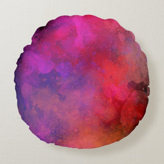 Galaxy Paint Splatter effect roze Rood Rond Kussen (Voorkant)