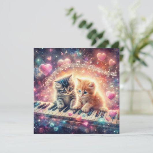Galaxy Pastel Hearts Muziek Kittens Valentijnse  Feestdagenkaart (Staand voorkant)