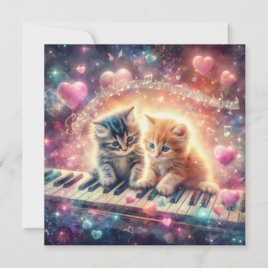 Galaxy Pastel Hearts Muziek Kittens Valentijnse  Feestdagenkaart (Voorkant)