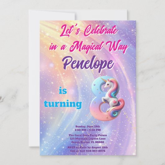 Galaxy Pastel Unicorn 8e verjaardag Magisch meisje Kaart (Voorkant)