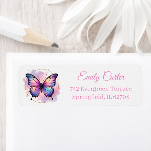 Galaxy Pastel Vlinder Spetter Retouradres Etiket (Insitu)