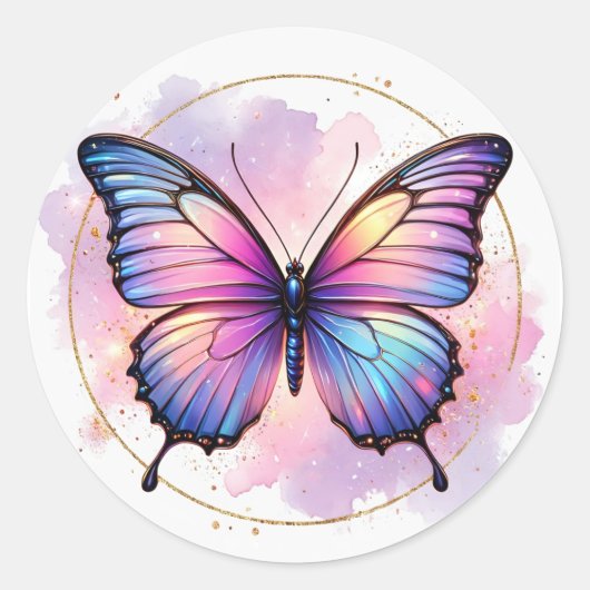 Galaxy Pastel Vlinder Spetters Ronde Sticker (Voorkant)