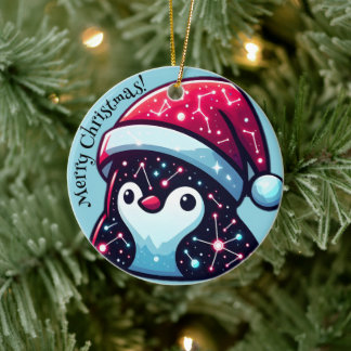 Galaxy Penguin | Kosmisch Kerst Keramisch Ornament