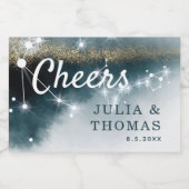 Galaxy Personalized Blue Gold Stars Wedding Sparkling Wijnetiket (Enkel label)