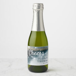 Galaxy Personalized Blue Gold Stars Wedding Sparkling Wijnetiket