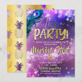 Galaxy Pineapple Graduation Party Invitation Kaart (Voorkant / Achterkant)