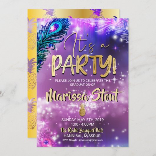 Galaxy Pineapple Graduation Party Invitation Kaart (Voorkant / Achterkant)