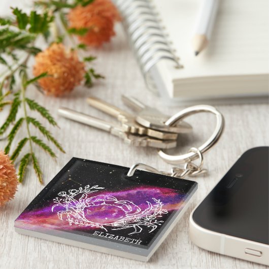 Galaxy Pink Cancer Zodiac Constellation Sign Sleutelhanger (Voorkant Rechts)