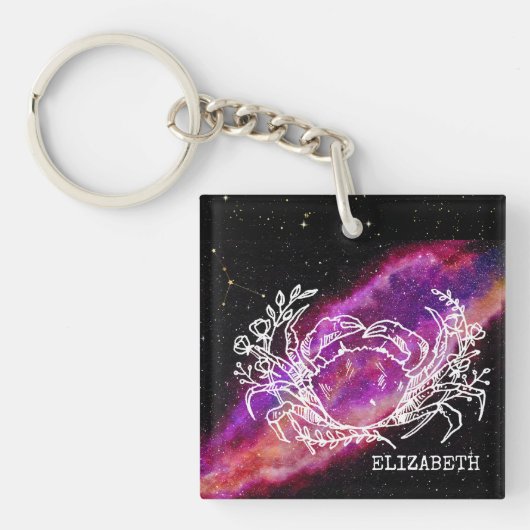 Galaxy Pink Cancer Zodiac Constellation Sign Sleutelhanger (Voorkant)